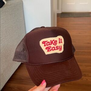 Brown Trucker Hat with 'Take It Easy' Patch